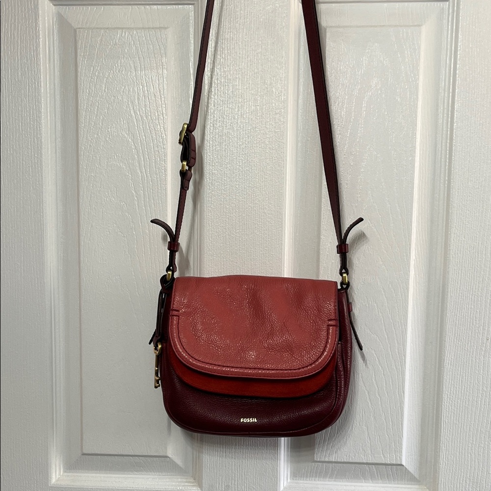 Fossil Peyton Double Flap Burgundy/Red/Pink Crossbody Bag